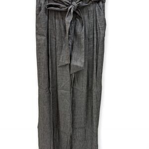 Milly Women's Grey Linen Wide Leg Trousers with Belt Bow